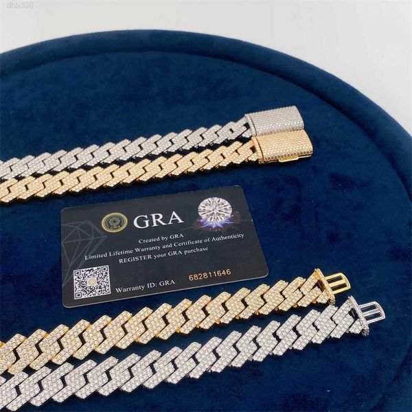 

iced out mens hip hop jewelry 15mm 22" gra moissanite 925 silver solid gold plated 18k cuban link chain