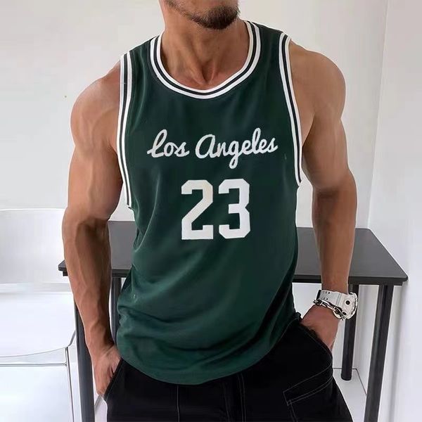 

men' tank summer gyms mesh fitness workou joggers sleeveless tshirt male basketball training fashion no 23 vest sports 230506, White;black