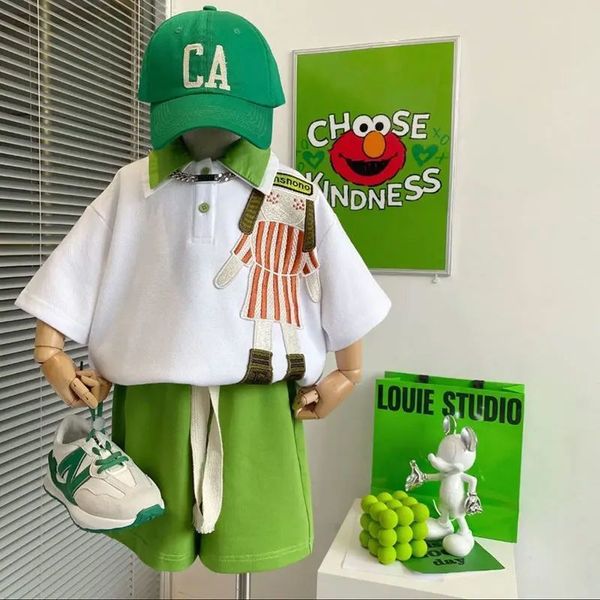 

clothing sets 2pcs boys summer clothes children fashion cartoon tshirts and shorts pant outfits for 210 years middle big boy 230506, White