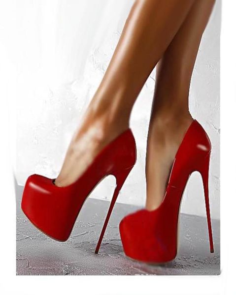 

red round toe stiletto high heels platform pumps wedding shoes 16cm size 35 to 404891852, Black