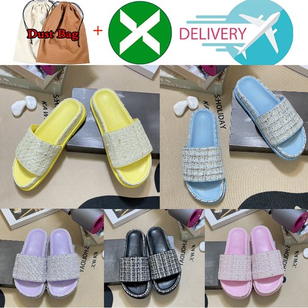 

2023 ladies flip flops sandals womens slippers flats beach shoes woman thick bottom leather designer slipper flip flops quilted slides sanda, Black