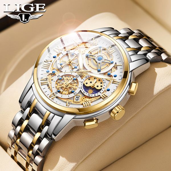 

wristwatches other sporting goods lige men watch brand original sports quartz s watches full steel waterproof chronograph wristwatch relogio, Slivery;brown