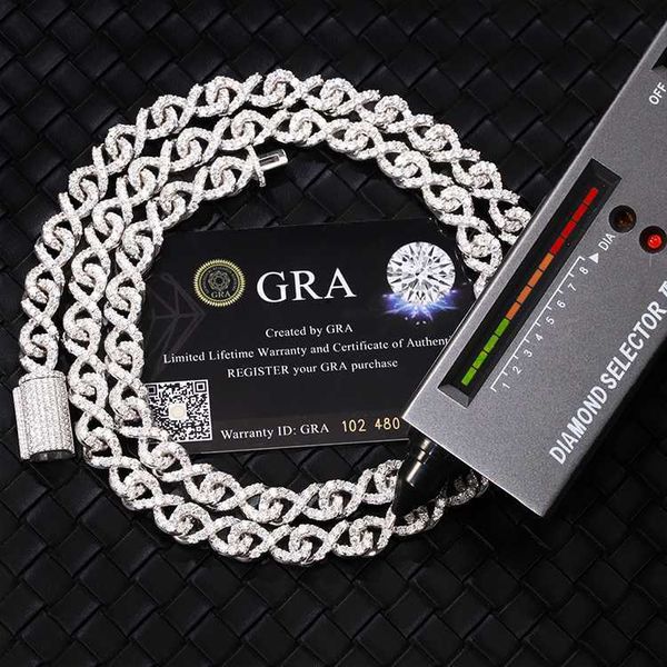 

fashion design 925 solid silver iced out 9mm wide set fire moissanite diamond rapper bracelet cuban link chain