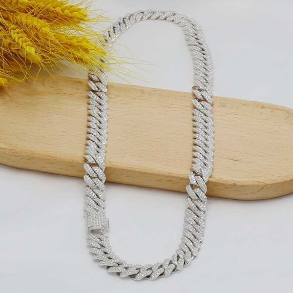 

moissanite cuban chain sterling silver925 hip hop jewelry 14mm width 2 rows moissanite chain necklace, Silver