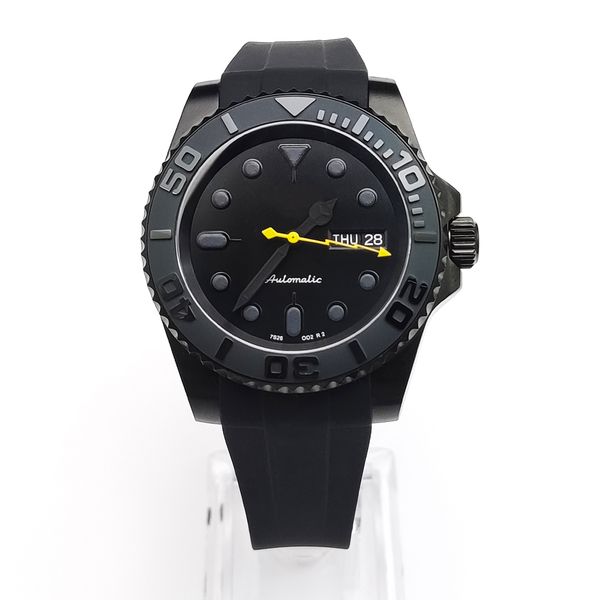 

wristwatches 40mm dress mechanical men s automatic watch black pvd case sapphire glass japan nh36 movement rubber strap 230506, Slivery;brown