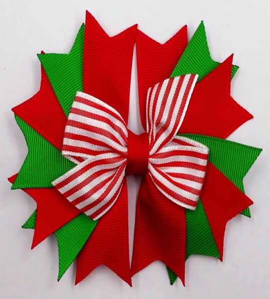 

45quot christmas layer spike red white striped hair bow headwear headdress holiday clip 24pcs4826742, Slivery;white