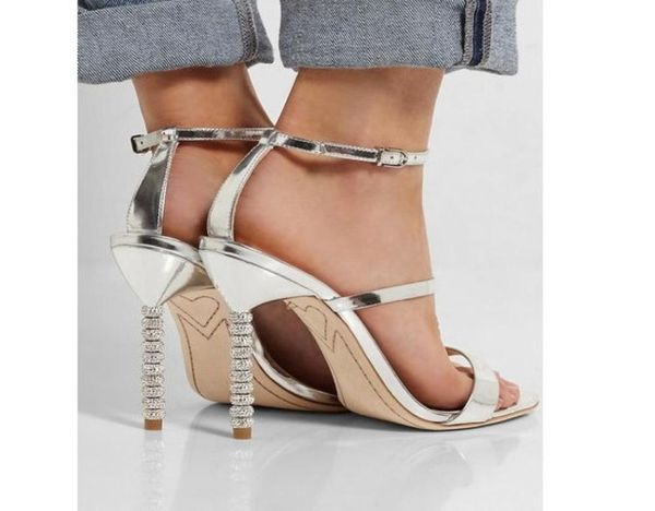 

2019 ladies patent leather pattern diamond beed stiletto high heel solid ornaments sophia webster sandals shoes silver 342307208, Black