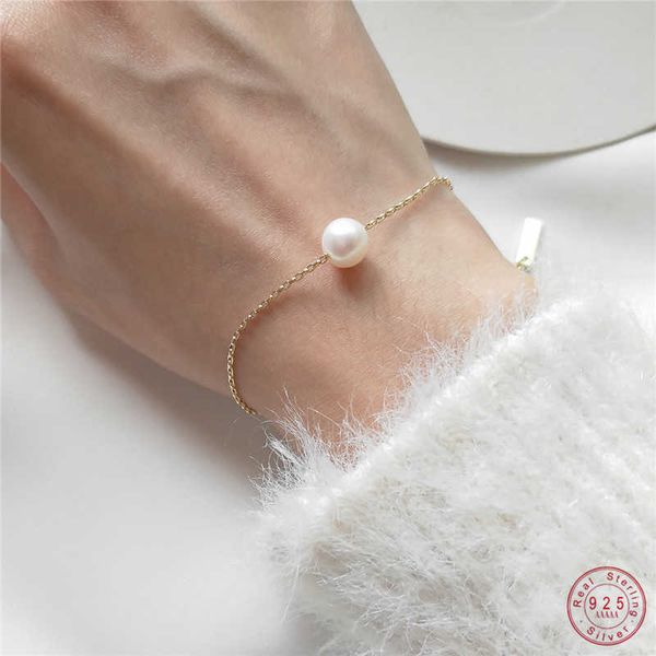 

charm bracelets korea 925 sterling silver natural freshwater pearl thin bracelet for women simple temperament accessories hand accessories a, Golden;silver