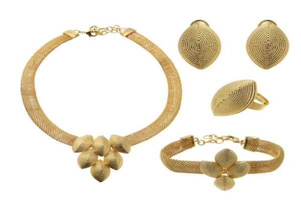 

dubai gold african grape shape bridal jewelry sets wedding gifts for women saudi arab necklace bracelet earrings ring jewelry set3209917, Slivery;golden