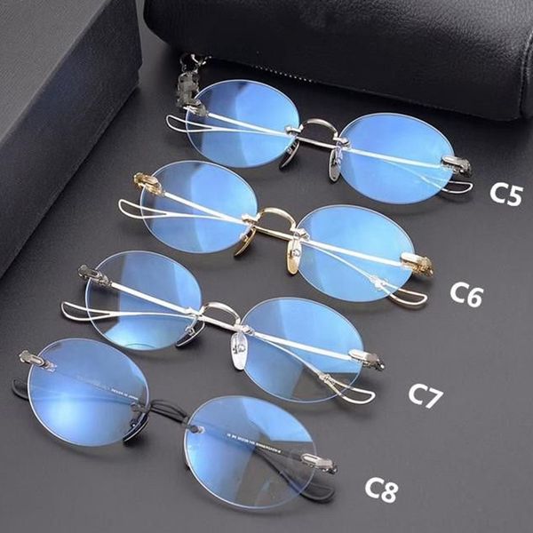 

new chretro-vintage oval-round glasses rimless frame for 55-20-145 lightweight titanium gold-wire business no-rim for rx fullset originl box, Black