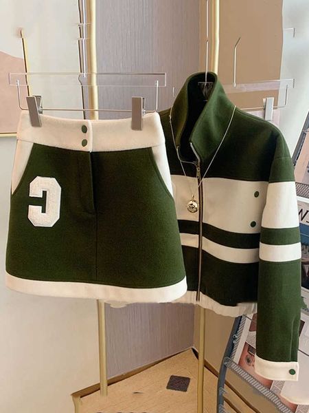 

two piece dress kbat 2023 new casual tracksuit 2 piece set women loose hoodie vintage baseball jacket high waist mini skirts two piece suits, White