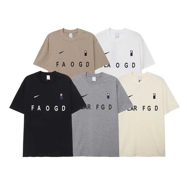 

men's tees polos new summer fog double-track t-shirts niche brand american loose couple pure cotton short sleeve t-shirt for men and wo, White;black
