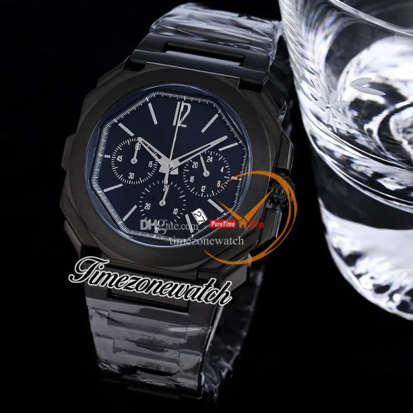 

djf octo finissimo 102116 103068 quartz chronograph mens watch black dial 42mm pvd black steel case bracelet satch gents new watches twbv ti, Slivery;brown