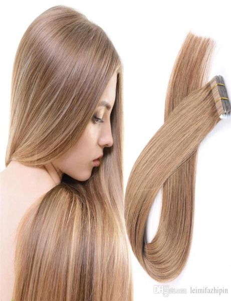 

resika 20pcs lot tape in hair extensions 1624 inch straight pu skin weft hair 10 colors factory 5676012, Black