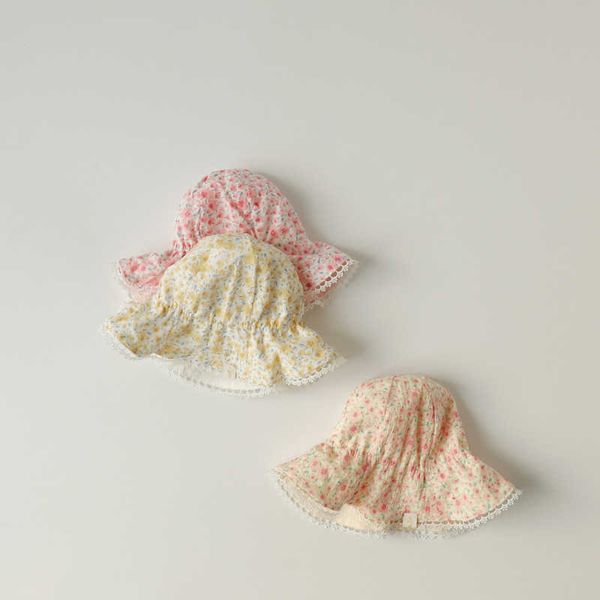 

stingy brim hats baby flower hat spring summer autumn thin korea lace princess girls sunshade cap children fisherman hat bucket bonnets whol, Blue;gray