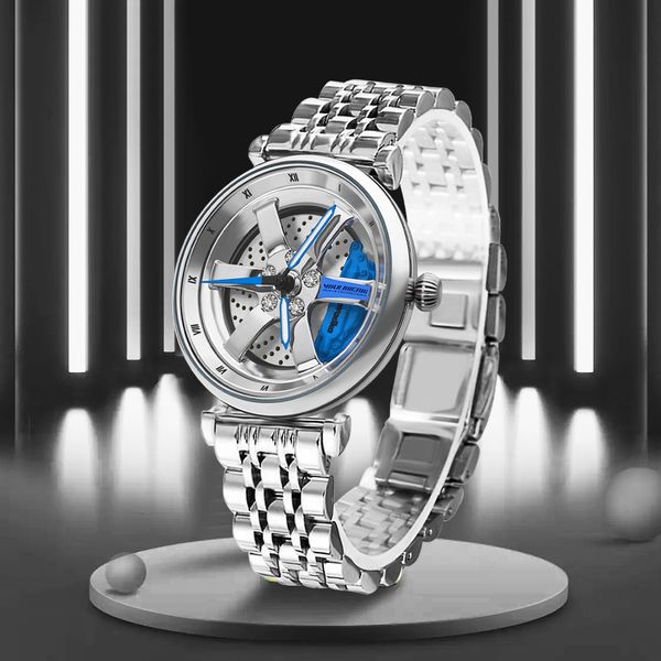 

women s watches women fashion wristwatch quartz brand waterproof fully with luminous wheel spin 9004 230506, Slivery;golden