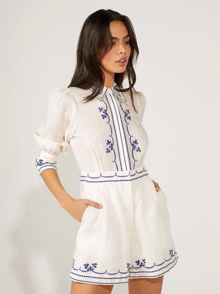 

women's jumpsuits & rompers australian designer designs new ramie embroidery jumpsuit for spring/summer 2023, Black;white