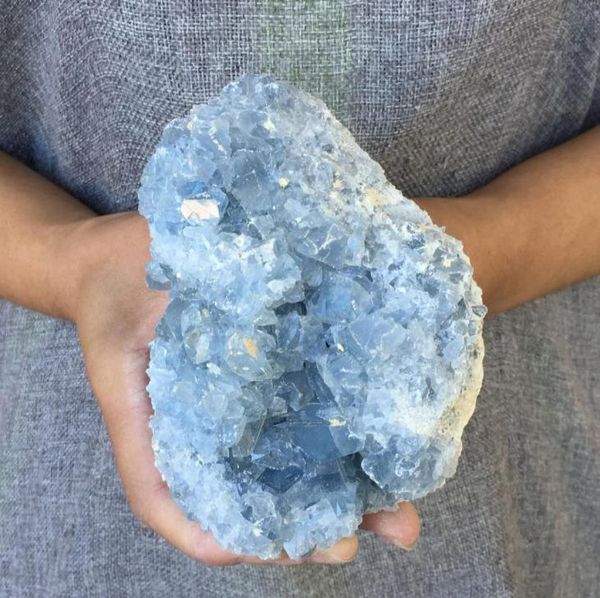 

about 1kg natural celestite geode quartz cluster crystal specimen healing7596966, Black