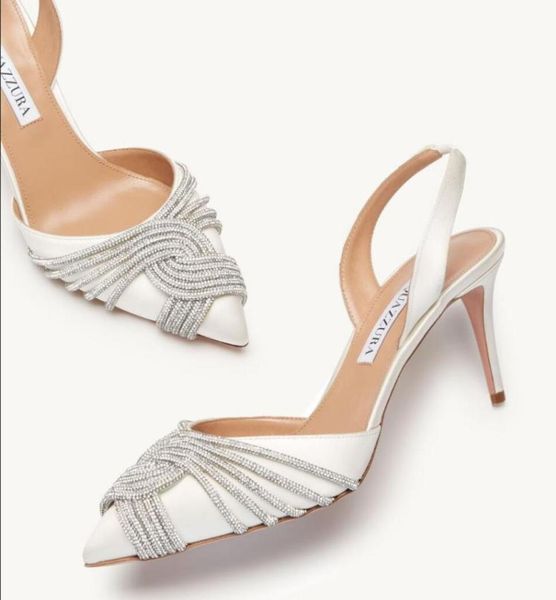 

famous aquazzus women gatsby sandals shoes crystalembellished swirls strappy slinback pvc pointed toe high heels party wedding dr2355802, Black