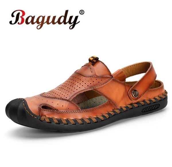 

sandals fashion summer male casual shoes genuine leather men handmade comfortable beach man outdoor slipper9832080, Black