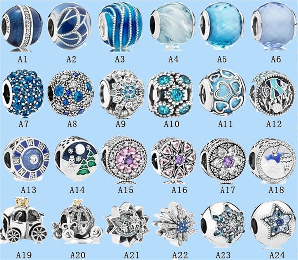 

925 silver beads charms fit pandora charm blue series pumpkin car star fixed buckle beads diy, Black