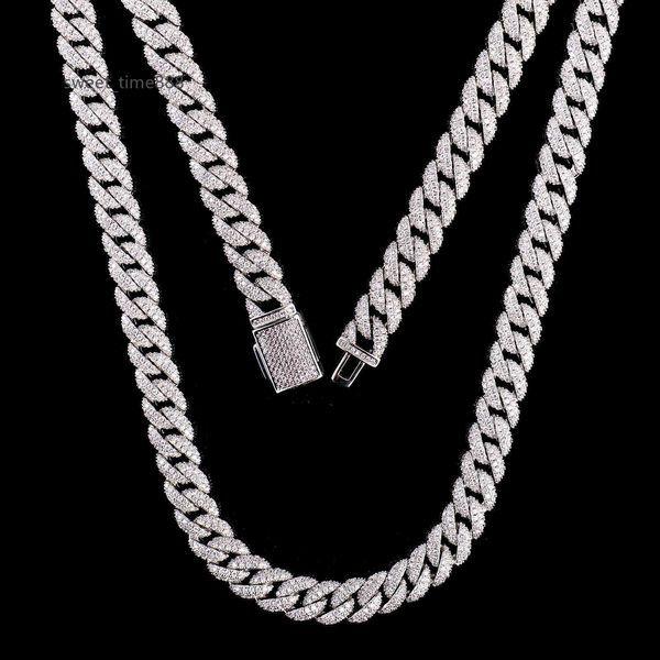 

factory low price 10mm 2rows vvs pass tester moissanite cuban chain 925 sterling silver gold ice out hip hop jewelry