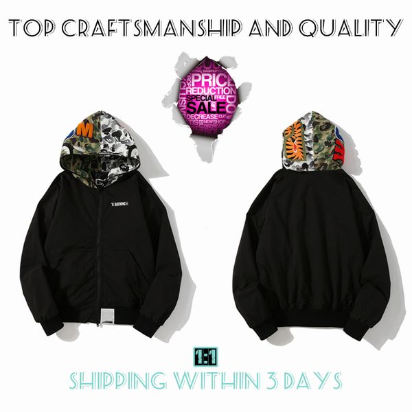 

craftsmanship mens jackets shark mens star spots designers coat varsity co-branding stylist storm ghosts military style camouflage jacket ba, Black