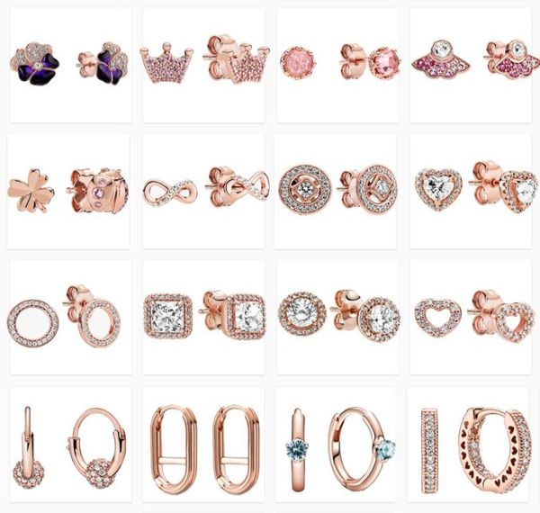 

new trendy sterling silver studs shiny heart rose gold diamond romantic pandora stud earrings fashion ladies hoop earrings9183333, Golden;silver
