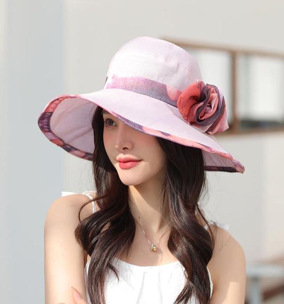 

wide brim hats elegant sun hat for women summer large ladies fashion flower fisherman antiuv travel beach 20226845909, Blue;gray