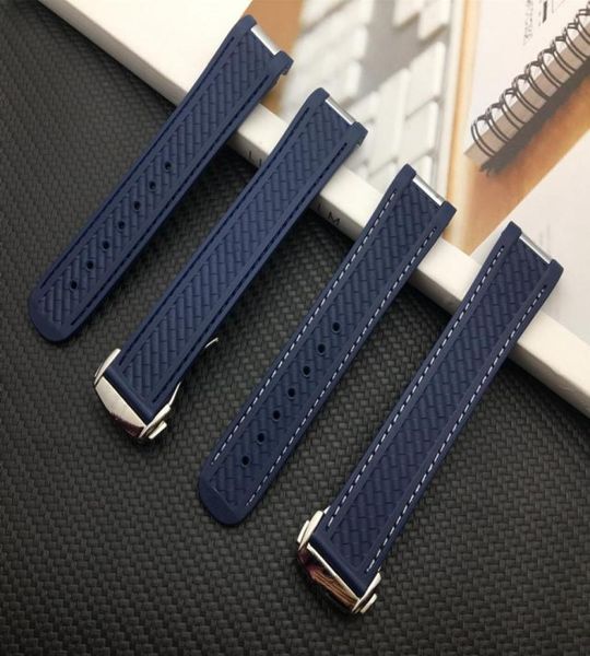 

new 20mm watchband curved end rubber watch band with metal for omega strap seamaster 300 aqua terra at150 8900 tools7712921, Black;brown