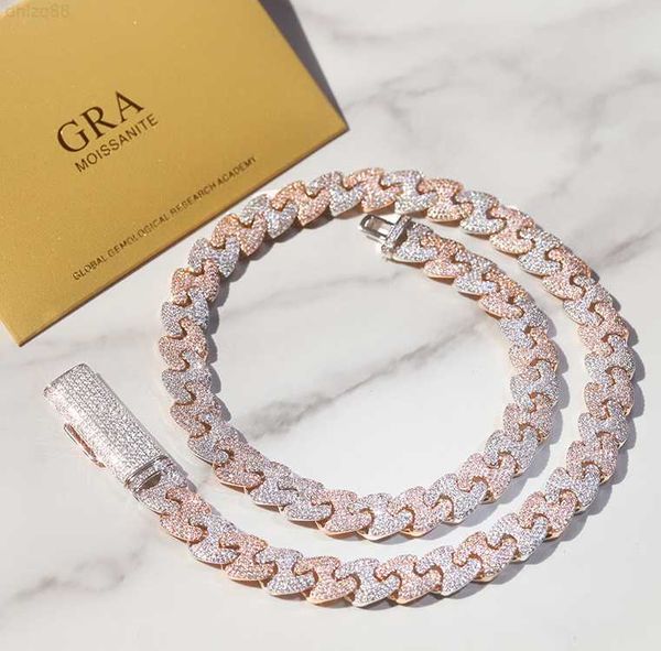 

pass diamond tester vvs moissanite 11mm wide two tones gold plated sterling silver cuban link chain