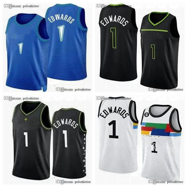 

anthony edwards 1 basketball jerseys edition city jersey 2023 men kids, Black;red