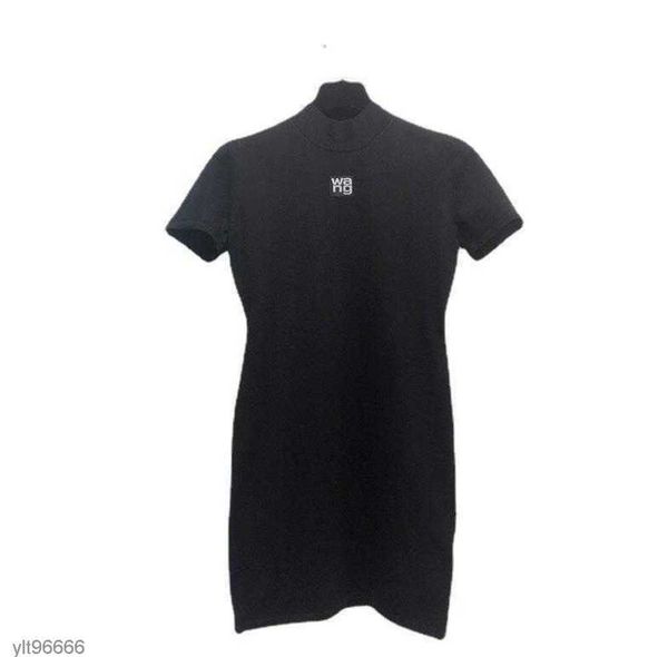 

designer alexander spring summer dawang's wrap skirt wangs versatile slim close waist black knitted short sleeve dress females classic, Black;gray