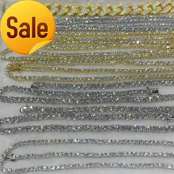 

factory wholesale iced out 925 vvs moissanite diamond tennis chain bracelet necklace 3mm 4mm 5mm 6mm 8mm custom 10k 14k gold, Silver