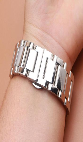 

18mm 20mm 21mm 22mm 23mm 24mm silver polished stainless steel metal watch band strap bracelet fashion butterfly buckle clasp watch8038172, Black;brown