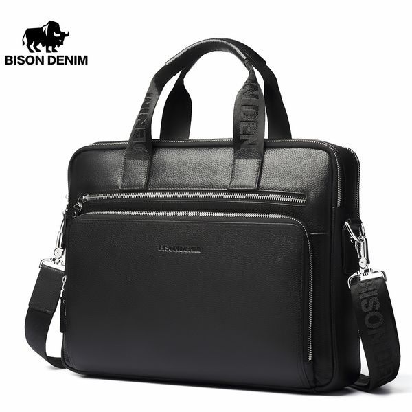 

briefcases bison denim men bag genuine leather briefcases14" lapmen's business crossbody messengershoulder for man n23333 230506