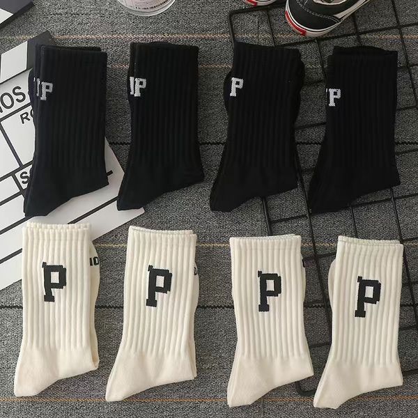 

fashion p letter designer mens socks women men cotton all-match classic breathable mixing football basketball socks, Black