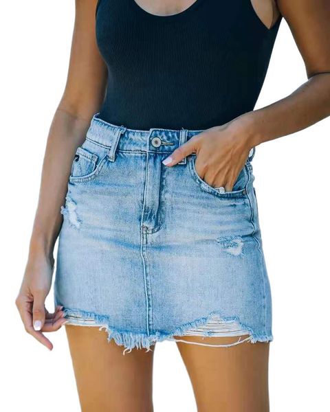 

skirts summer womens denim jeans hip aline wash mini skirt ropa mujer 230506, Black