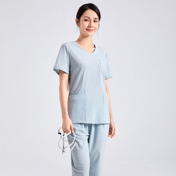 

thin surgical gowns quick drying summer women hand washing clothes doctor men work uniform short sleeve dentist and pants, White