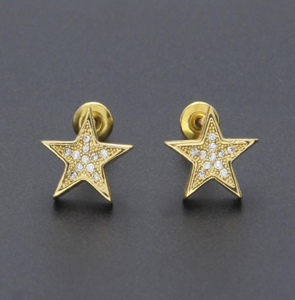

mens hip hop stud earring jewelry new fashion gold silver fivepointed star earrings3695576, Golden;silver