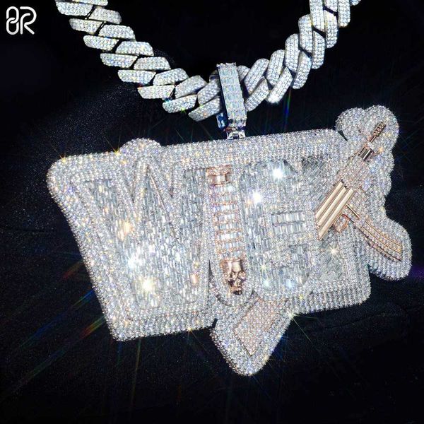 

thick rapper personalized iced out 925 silver initial vvs moissanite diamond pendant link chain hip hop fine jewelry men