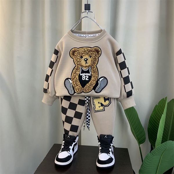 

clothing sets autumn kids clothes teenage boy's spring embroidery bear sweater shirt pants 2pcssets children boys tracksuit 212 years 2, White