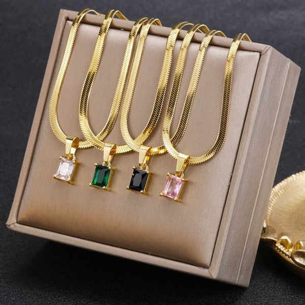 

pendant necklaces vintage rust steel zircon flat snake bone chain blade square emerald women drop 230506, Silver