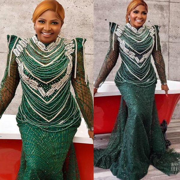 

2023 may aso ebi beaded crystals prom dress mermaid dark green evening formal party second reception birthday engagement gowns dress robe de, Black