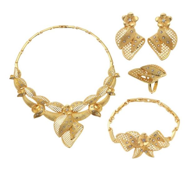 

wedding jewelry sets new dubai 24k gold color women necklace earrings bracelet ring african gifts jewelry set1697235, Slivery;golden