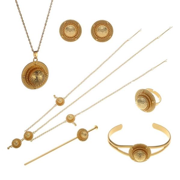 

ethiopian bridal jewelry sets gold color habesha eritrea african wedding necklace earrings bracelet for women9165617, Slivery;golden