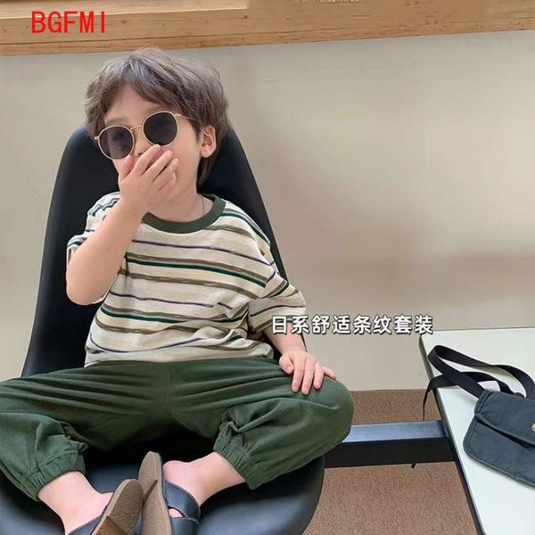 

clothing sets fashion baby girl boy ice silk clothes set striped tshirtpant 2pcs infant toddler child suit summer 17y 230506, White