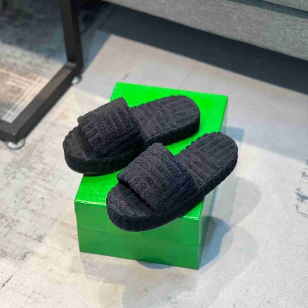 

resort sponge designer slippers warm sandals platform shoes autumn winter women slipper furry scuffs sandal towel slides sponges slide, Black