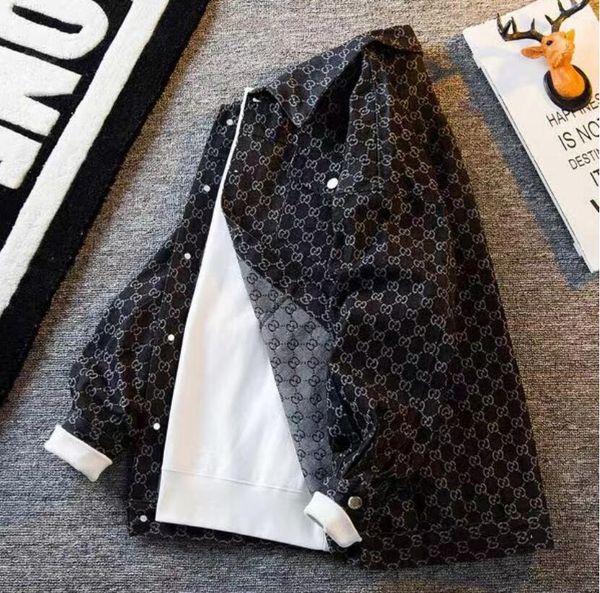 

designers coats jeans jackets men women jacquard letter colpus front pocket paris denim lapel neck blue m-3xl, Black;brown