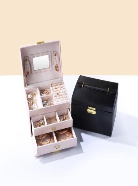 

jewelry pouches bags home travel threelayer large capacity leather storage box for earrings necklace bracelet ring treasure orga6918461, Pink;blue